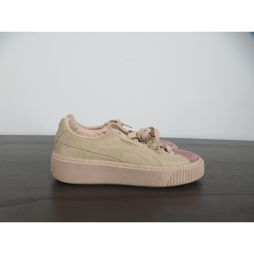 Puma Suede Platform Shoes Womens 5.5 Beige Pink Toe Cap Sneakers 366382-02